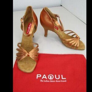 NEW PAOUL ITALY Guapacha Tan Satin Dance Heels